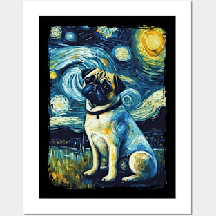 Pug Starry Night Posters and Art